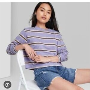 Wild Fable Lavender and White Striped Cropped Top